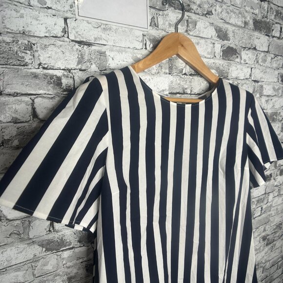 EUC COS Twist Back White and Navy Vertical Striped Dress Size 12 - Picture 4 of 16